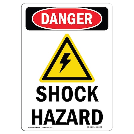 Signmission Safety Sign, OSHA Danger, 24" Height, Shock Hazard, Portrait OS-DS-D-1824-V-2324